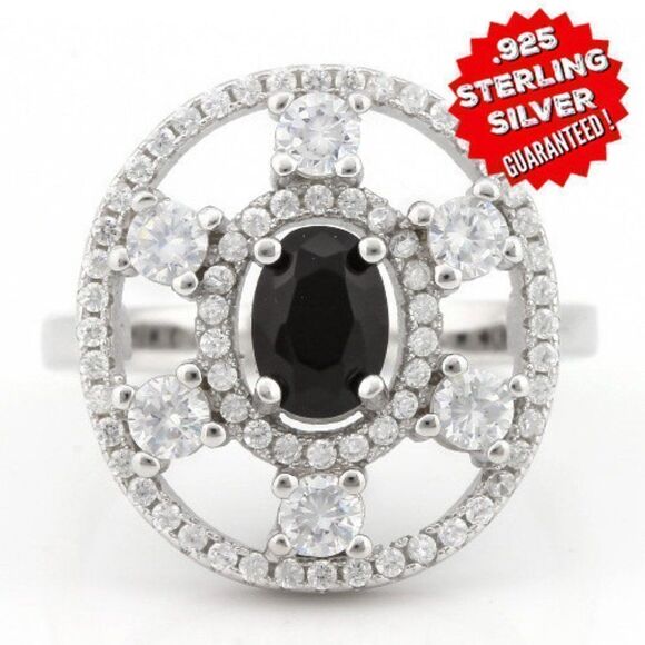 Elite New .925 Sterling Silver Sapphire & AAA Grade Australian CZ Ring Size 8 - Picture 3 of 11